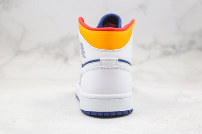 Jordan 1 Mid Bianco Laser Arancione Blu Reale Profondo 