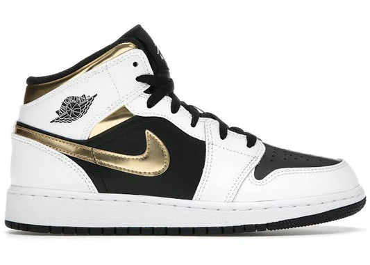 Jordan 1 Mid Weiß Gold Schwarz 