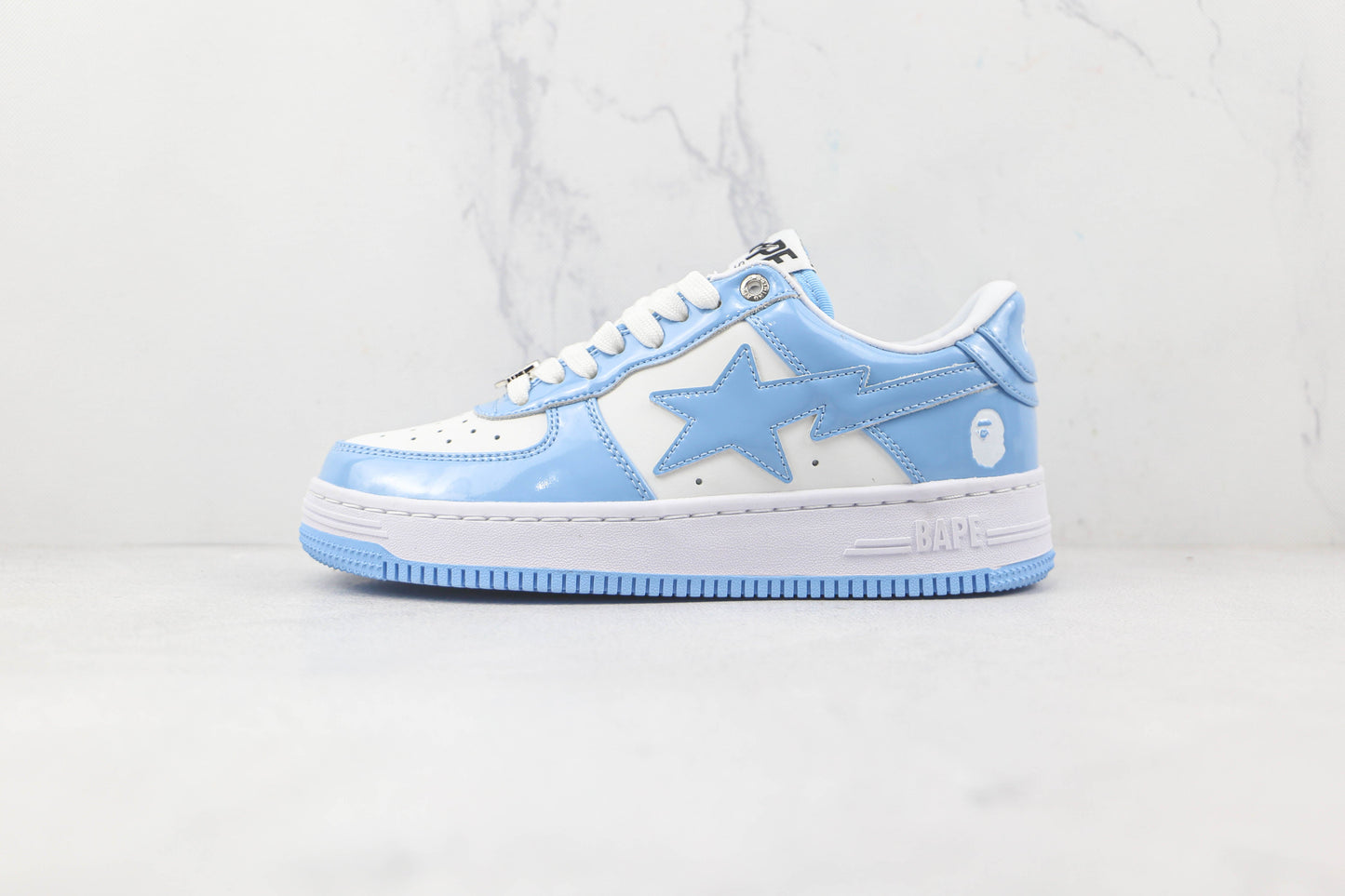 Bape Sta Patent Pelle Blu Bianco