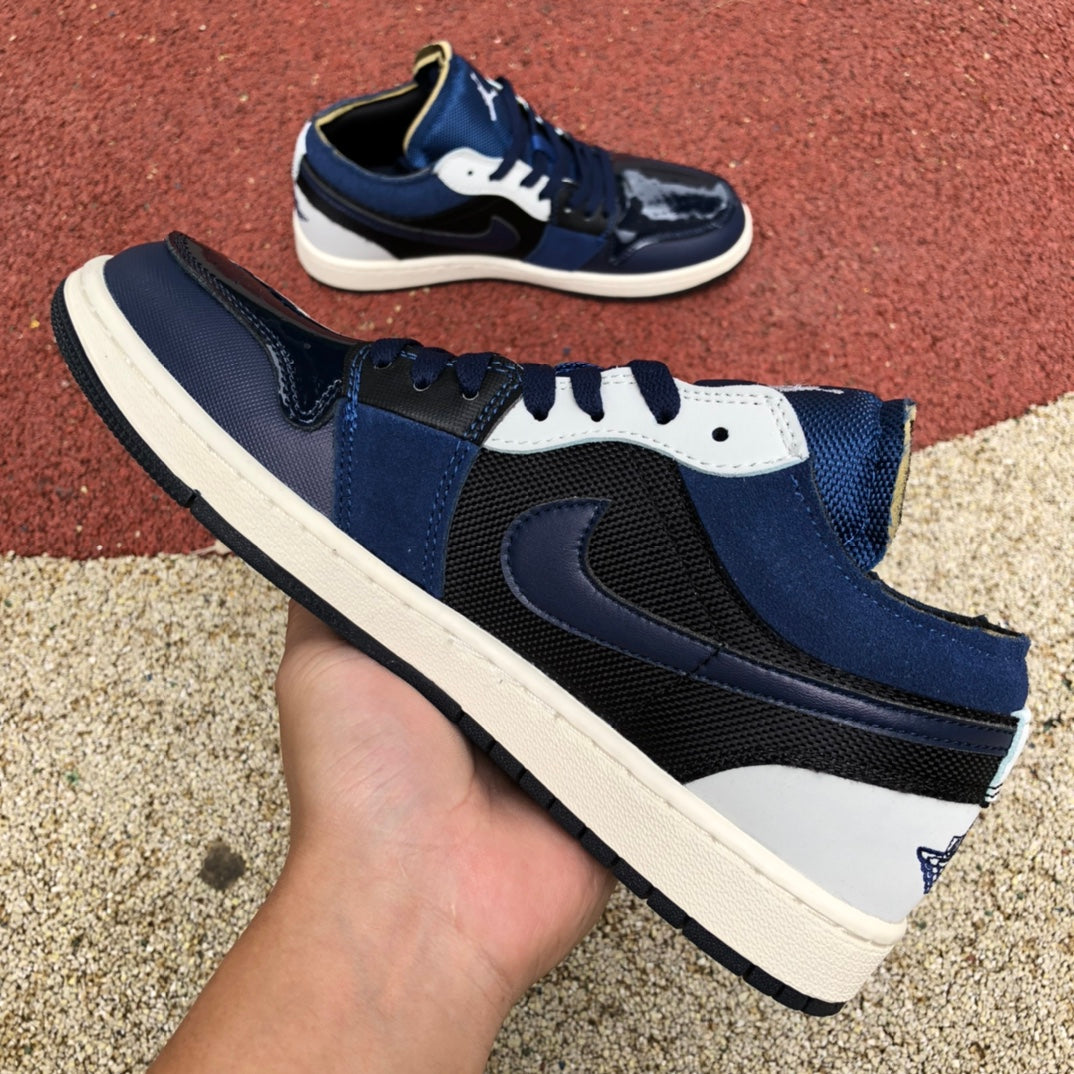 Jordan 1 Low SE Craft Obsidian Blu Francese Cenere Ardesia Bianco 