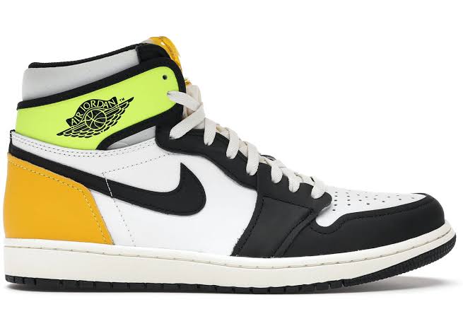 Jordan 1 Retro High Weiß Schwarz Volt Universität Gold