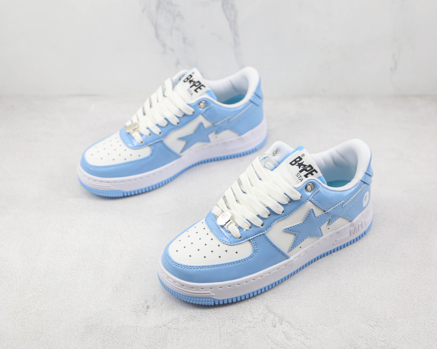 Bape Sta Patent Pelle Blu Bianco